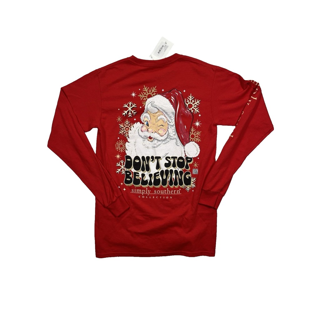 Simply Southern Shirt Womens Small Red Long Sleeve Santa Believe Christmas Tee - Picture 1 of 8